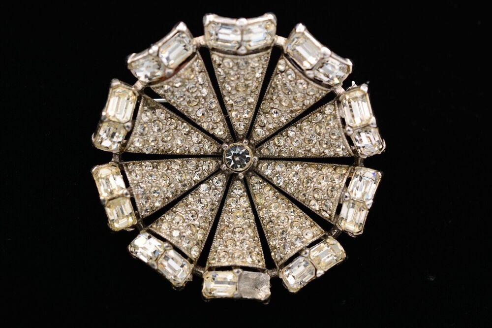 Bogoff Vintage Crystal Pin Brooch Baguette Rhinestone Sparkling Signed 40s Bin7